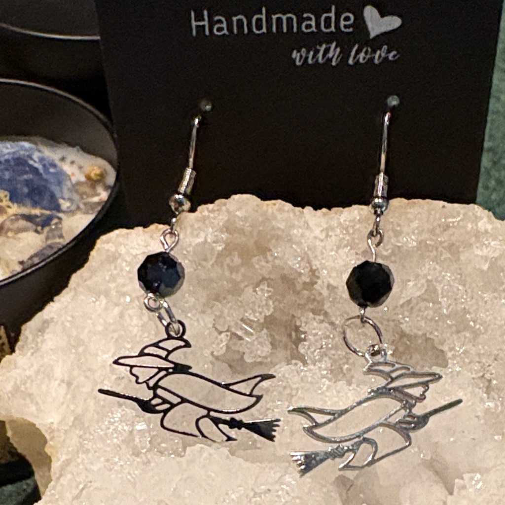 Flying Witch Crystal Earrings .925 Silver Wire